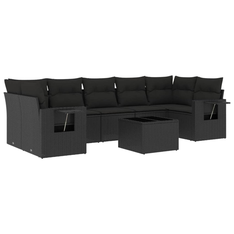 8 Piece Garden Sofa Set with Cushions Black Poly Rattan