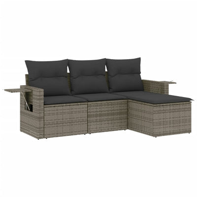 4 Piece Garden Sofa Set with Cushions Grey Poly Rattan