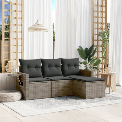 4 Piece Garden Sofa Set with Cushions Grey Poly Rattan