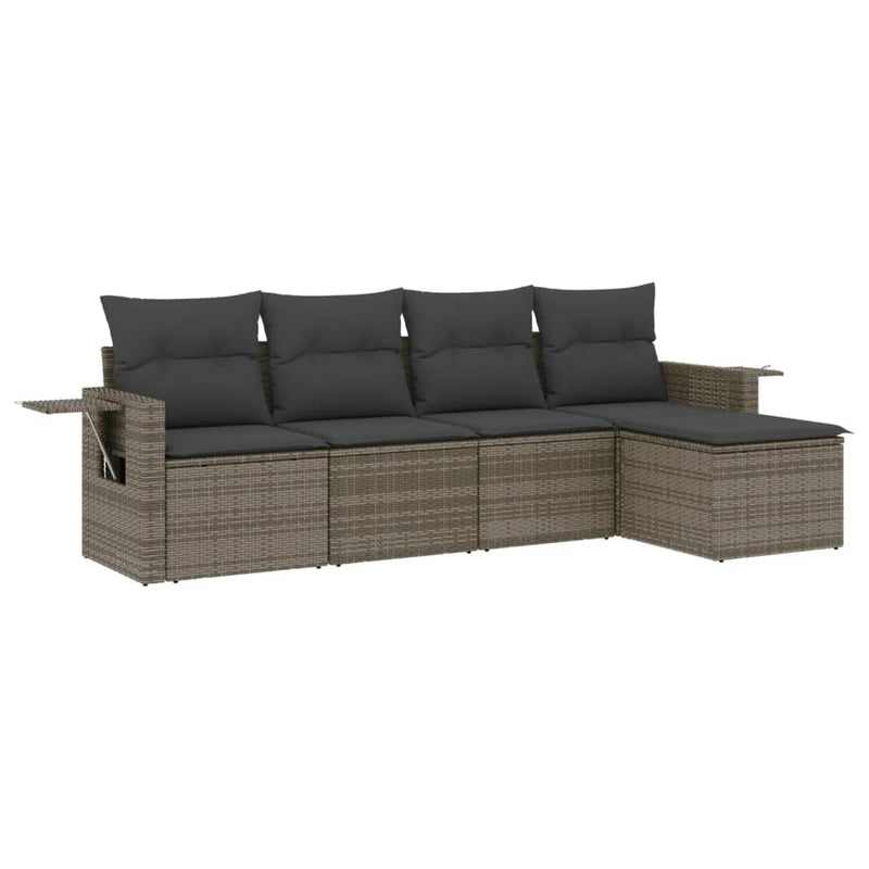 5 Piece Garden Sofa Set with Cushions Grey Poly Rattan