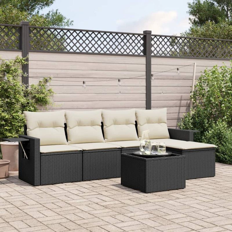 6 Piece Garden Sofa Set with Cushions Black Poly Rattan