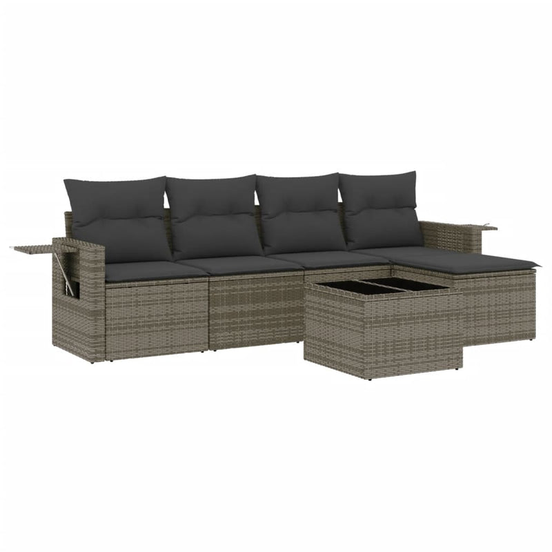 6 Piece Garden Sofa Set with Cushions Grey Poly Rattan