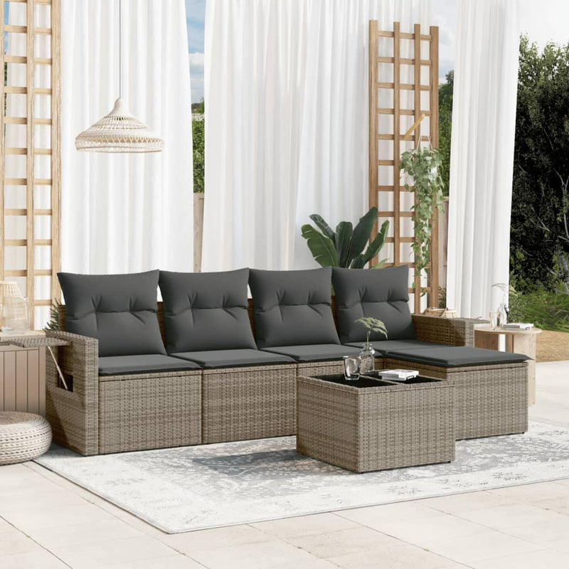 6 Piece Garden Sofa Set with Cushions Grey Poly Rattan