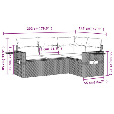 4 Piece Garden Sofa Set with Cushions Black Poly Rattan