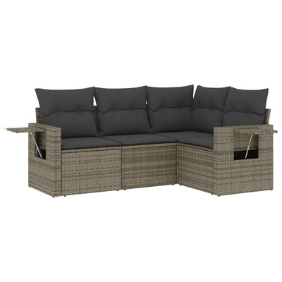 4 Piece Garden Sofa Set with Cushions Grey Poly Rattan