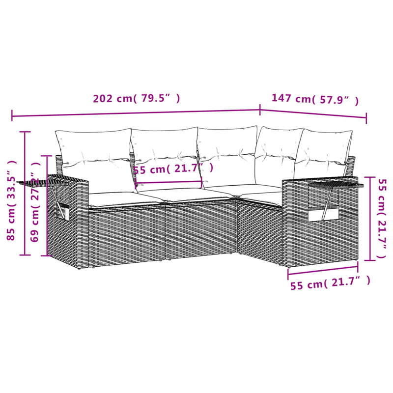 4 Piece Garden Sofa Set with Cushions Grey Poly Rattan