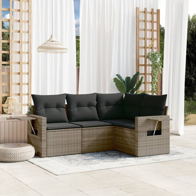 4 Piece Garden Sofa Set with Cushions Grey Poly Rattan