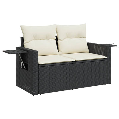 5 Piece Garden Sofa Set with Cushions Black Poly Rattan