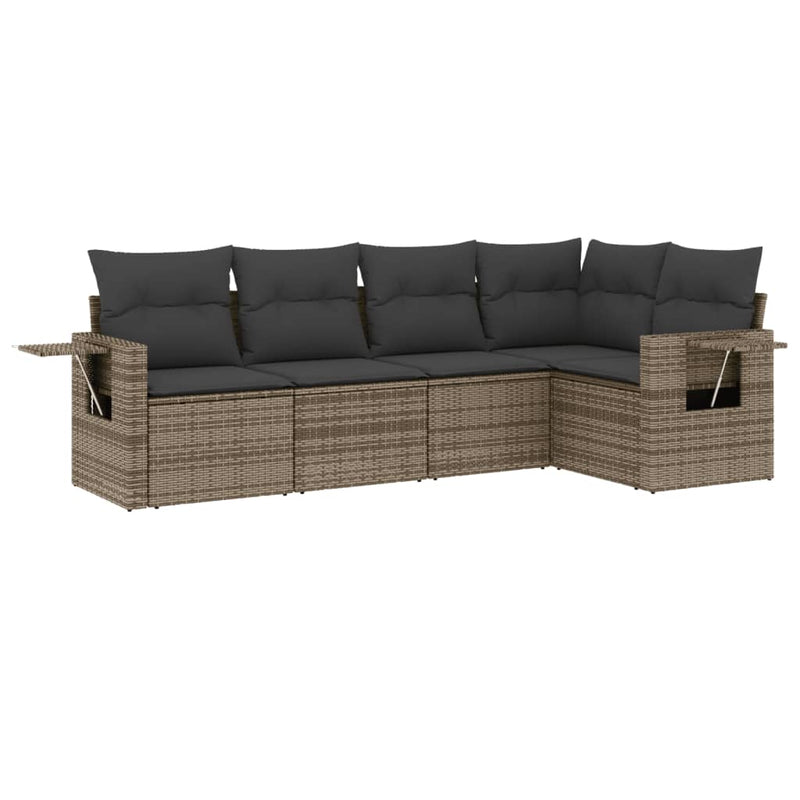 5 Piece Garden Sofa Set with Cushions Grey Poly Rattan