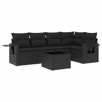 6 Piece Garden Sofa Set with Cushions Black Poly Rattan