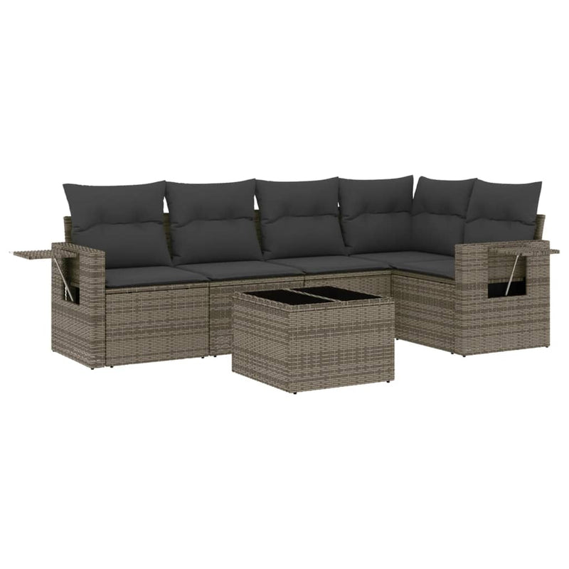 6 Piece Garden Sofa Set with Cushions Grey Poly Rattan