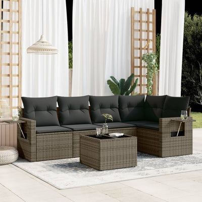 6 Piece Garden Sofa Set with Cushions Grey Poly Rattan