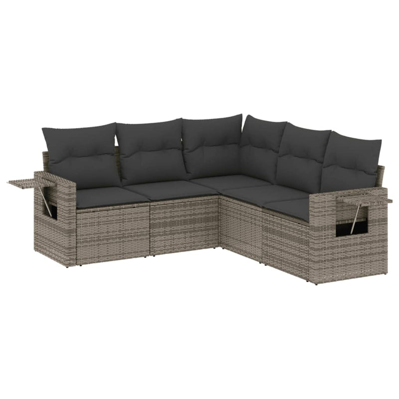 5 Piece Garden Sofa Set with Cushions Grey Poly Rattan