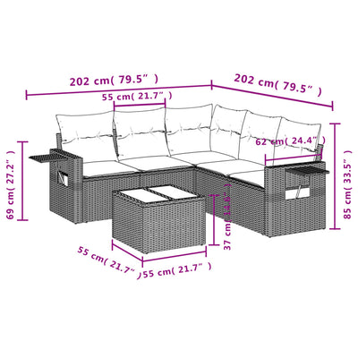 6 Piece Garden Sofa Set with Cushions Beige Poly Rattan