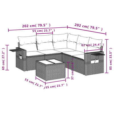 6 Piece Garden Sofa Set with Cushions Grey Poly Rattan