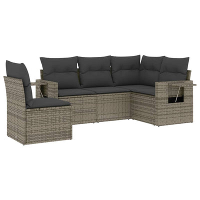 5 Piece Garden Sofa Set with Cushions Grey Poly Rattan