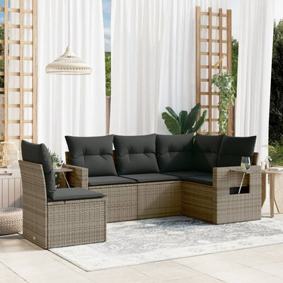 5 Piece Garden Sofa Set with Cushions Grey Poly Rattan