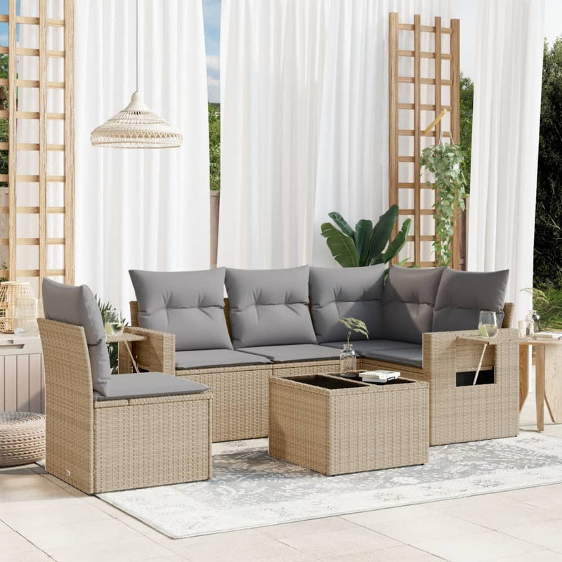 6 Piece Garden Sofa Set with Cushions Beige Poly Rattan