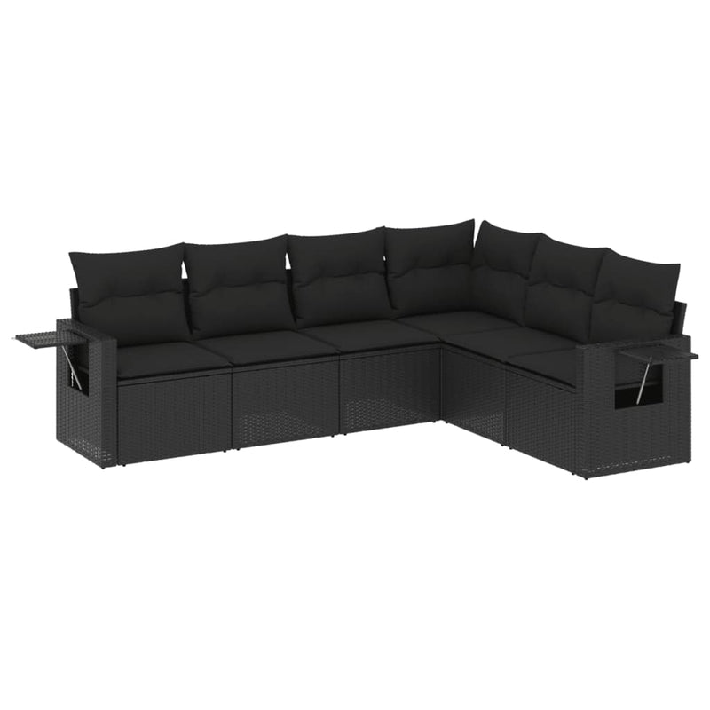 6 Piece Garden Sofa Set with Cushions Black Poly Rattan