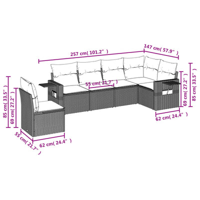 6 Piece Garden Sofa Set with Cushions Grey Poly Rattan