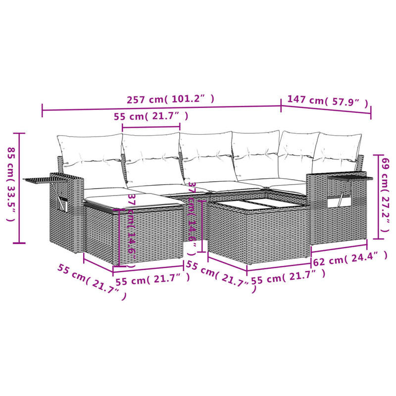 7 Piece Garden Sofa Set with Cushions Grey Poly Rattan