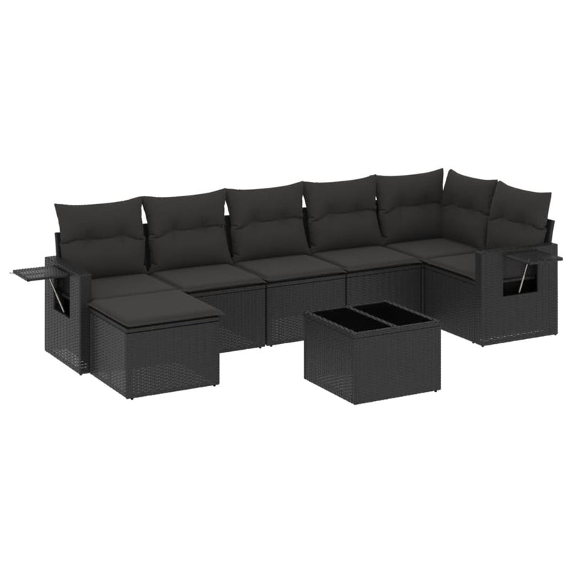 8 Piece Garden Sofa Set with Cushions Black Poly Rattan