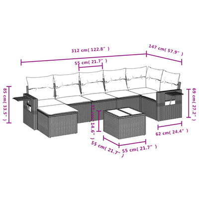 8 Piece Garden Sofa Set with Cushions Black Poly Rattan