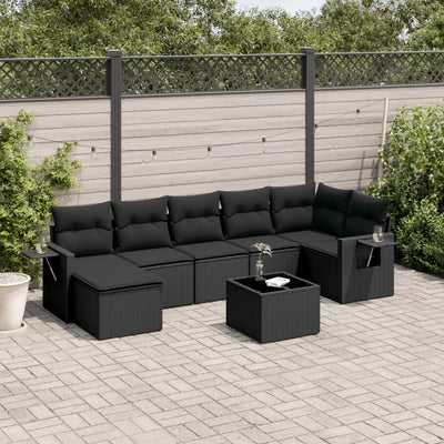 8 Piece Garden Sofa Set with Cushions Black Poly Rattan