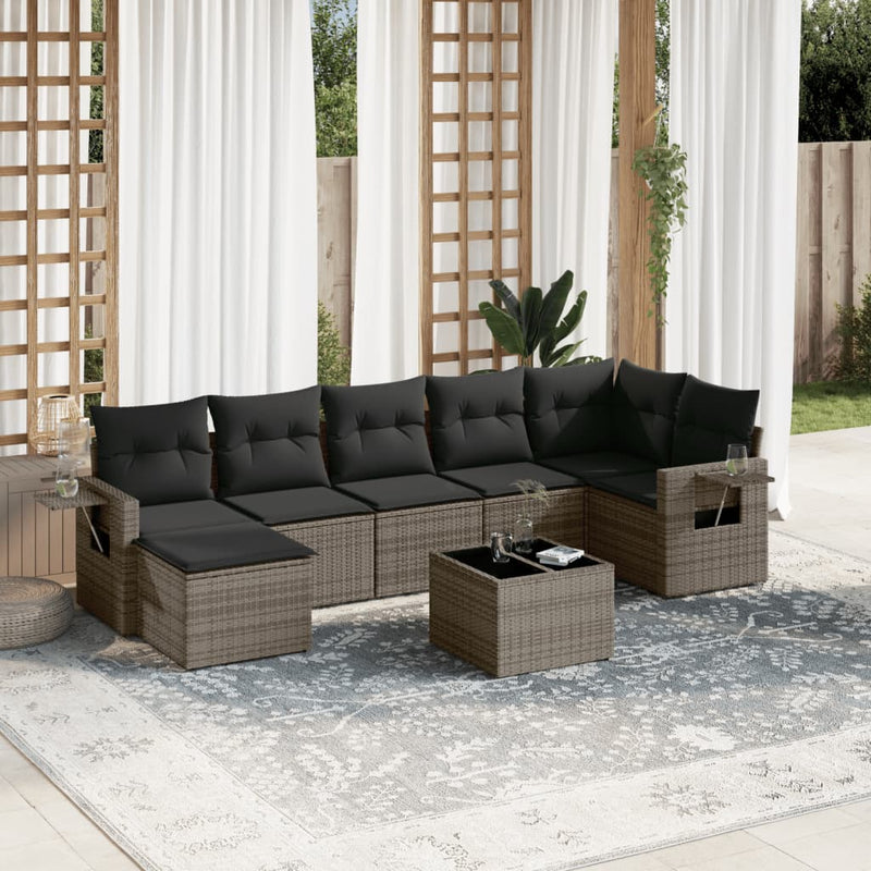 8 Piece Garden Sofa Set with Cushions Grey Poly Rattan