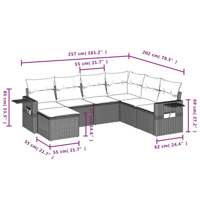 7 Piece Garden Sofa Set with Cushions Black Poly Rattan