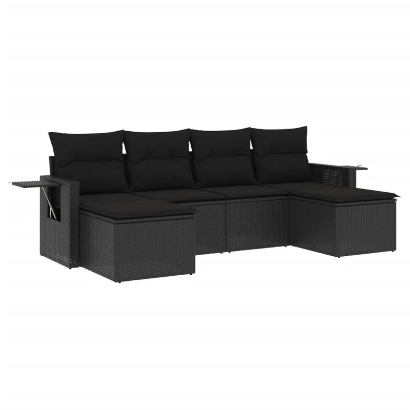 6 Piece Garden Sofa Set with Cushions Black Poly Rattan