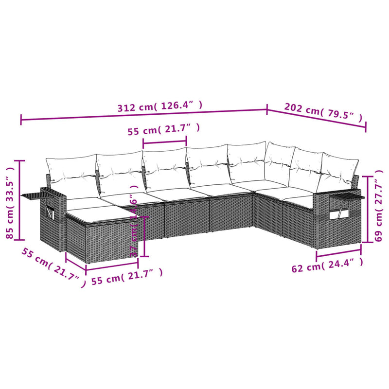 8 Piece Garden Sofa Set with Cushions Grey Poly Rattan