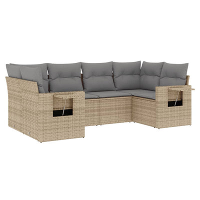 6 Piece Garden Sofa Set with Cushions Beige Poly Rattan