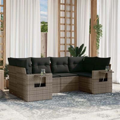 6 Piece Garden Sofa Set with Cushions Grey Poly Rattan