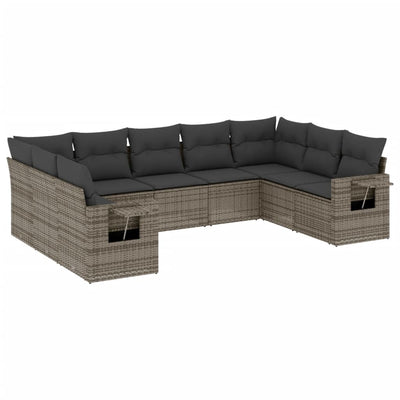 9 Piece Garden Sofa Set with Cushions Grey Poly Rattan