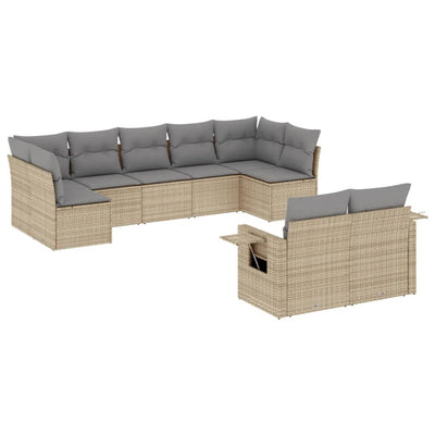 9 Piece Garden Sofa Set with Cushions Beige Poly Rattan