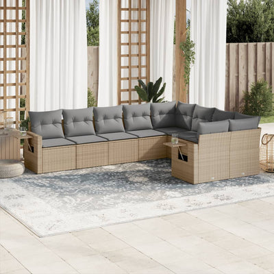 9 Piece Garden Sofa Set with Cushions Beige Poly Rattan