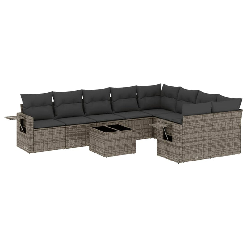 10 Piece Garden Sofa Set with Cushions Grey Poly Rattan