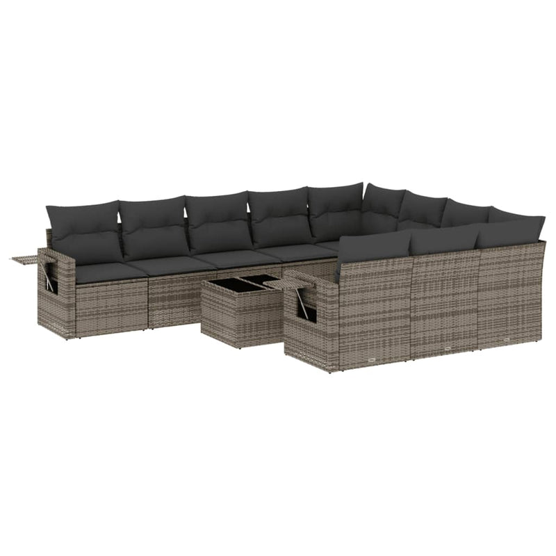 11 Piece Garden Sofa Set with Cushions Grey Poly Rattan