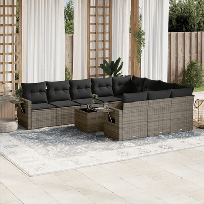 11 Piece Garden Sofa Set with Cushions Grey Poly Rattan