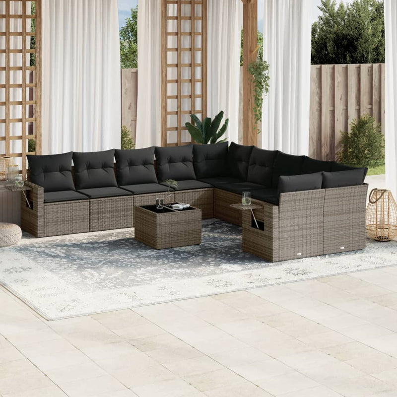 11 Piece Garden Sofa Set with Cushions Grey Poly Rattan