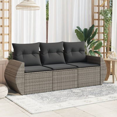 3 Piece Garden Sofa Set with Cushions Grey Poly Rattan