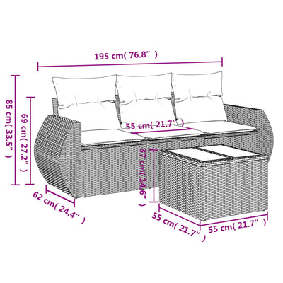 4 Piece Garden Sofa Set with Cushions Beige Poly Rattan