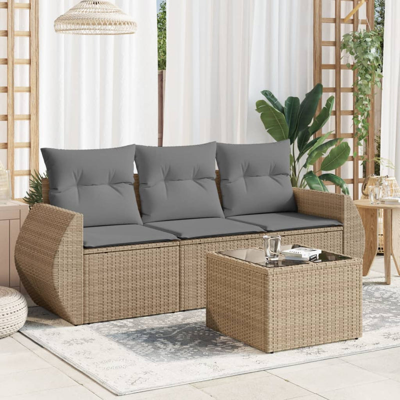 4 Piece Garden Sofa Set with Cushions Beige Poly Rattan