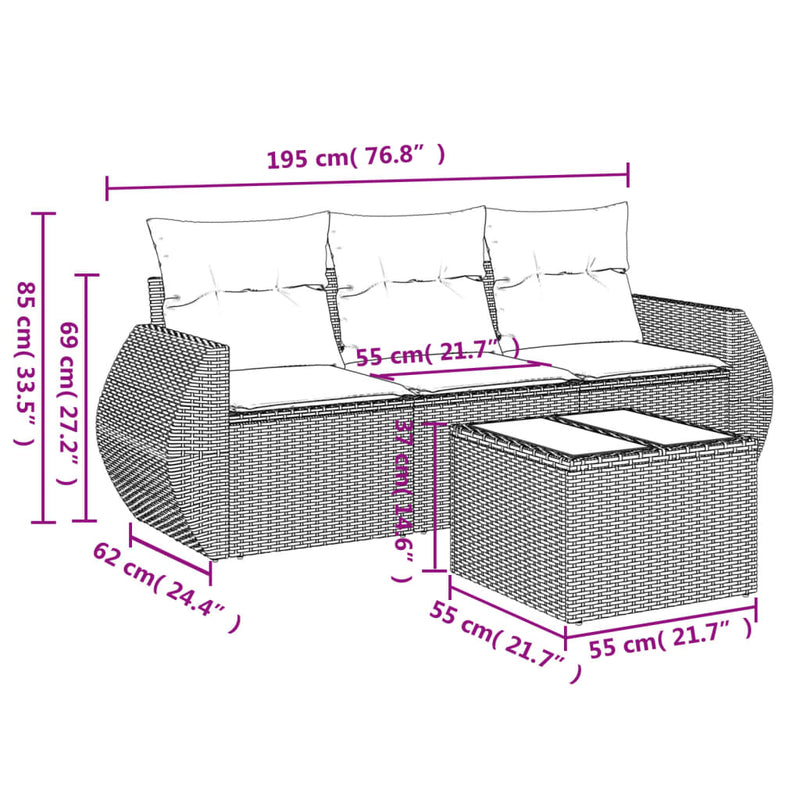 4 Piece Garden Sofa Set with Cushions Grey Poly Rattan