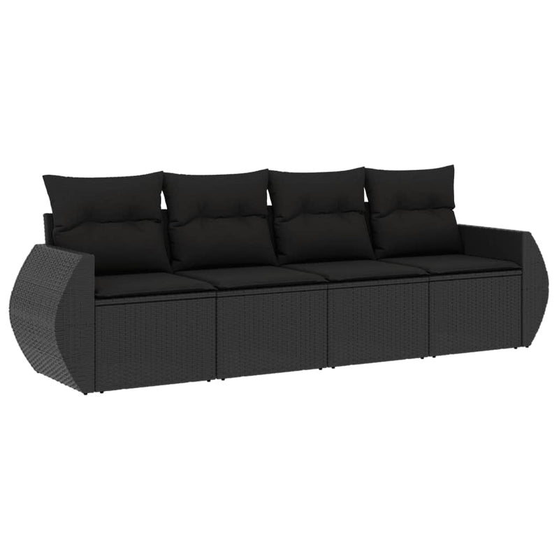 4 Piece Garden Sofa Set with Cushions Black Poly Rattan