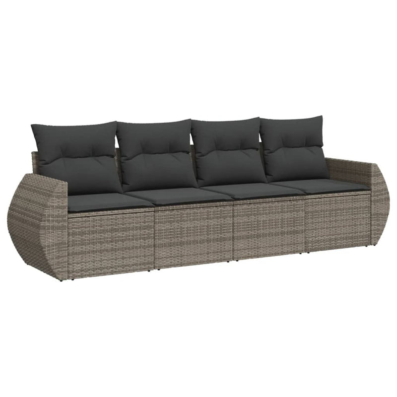 4 Piece Garden Sofa Set with Cushions Grey Poly Rattan