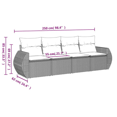 4 Piece Garden Sofa Set with Cushions Grey Poly Rattan