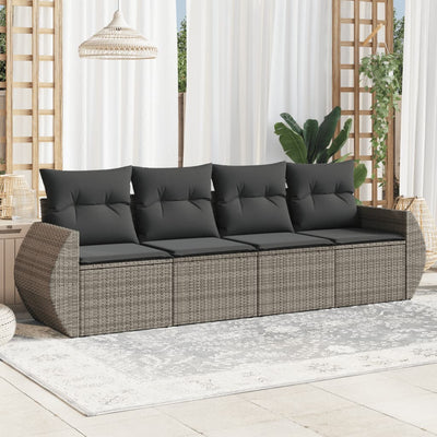 4 Piece Garden Sofa Set with Cushions Grey Poly Rattan