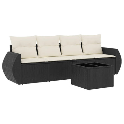 5 Piece Garden Sofa Set with Cushions Black Poly Rattan